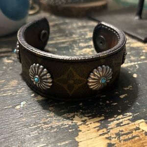 Repurposed Louis Vuitton bracelet with 4 sterling silver conchos with turquoise